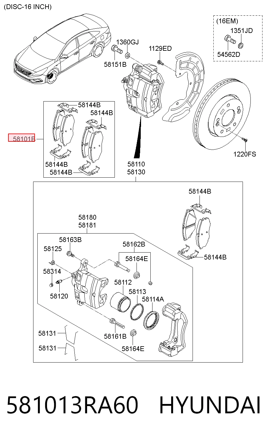 581013RA60 Hyundai/Kia Sapatas do freio dianteiras de disco