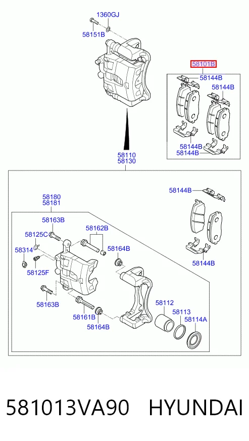 581013VA90 Hyundai/Kia Sapatas do freio dianteiras de disco