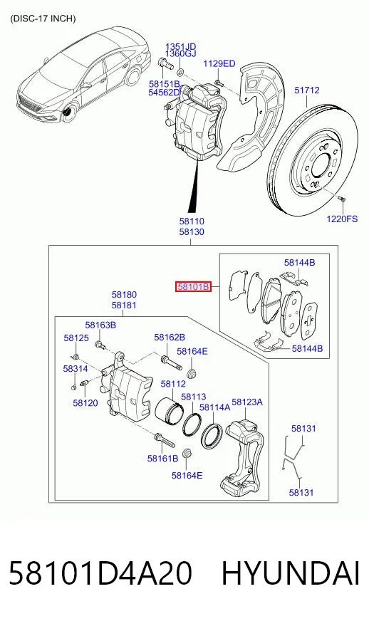 58101D4A20 Hyundai/Kia Sapatas do freio dianteiras de disco