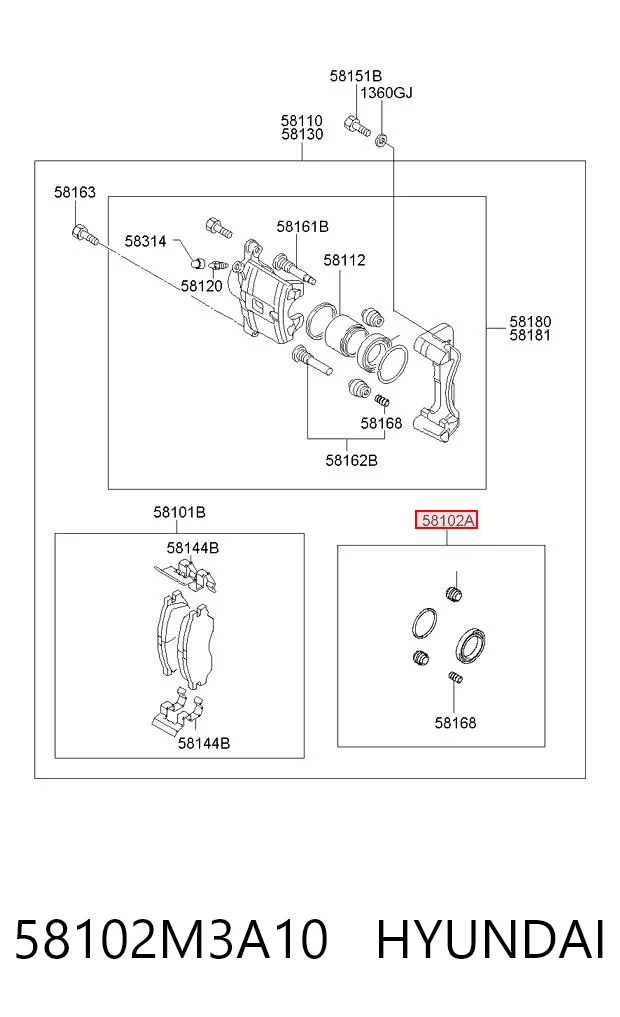 58102M3A10 Hyundai/Kia Kit de reparação de suporte do freio dianteiro
