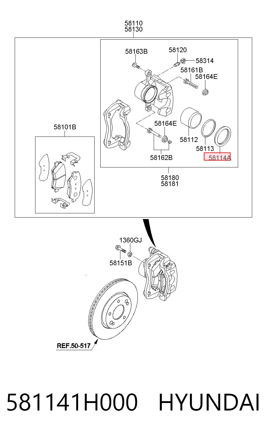 581141H000 Hyundai/Kia Kit de reparação de suporte do freio dianteiro
