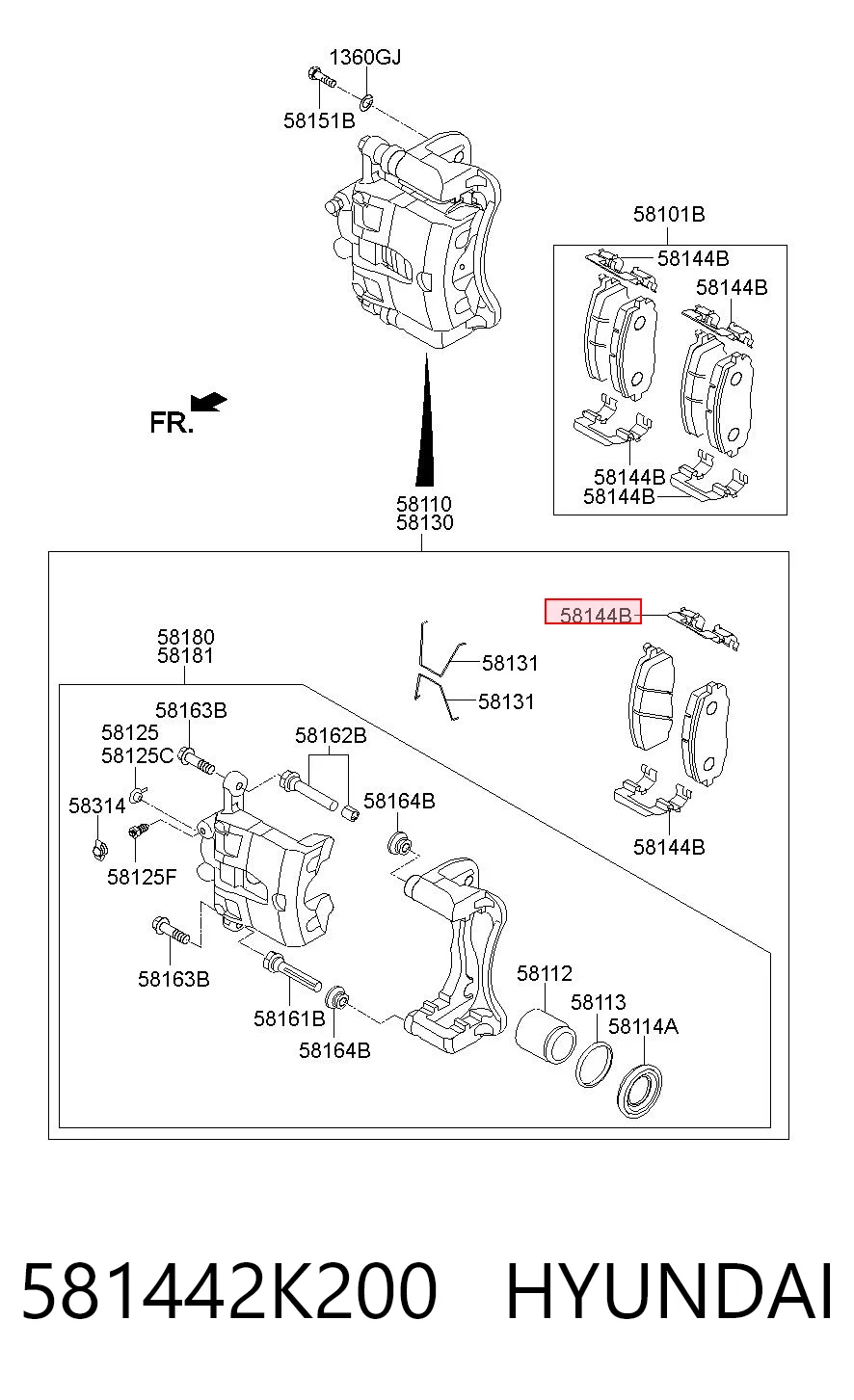 581442K200 Hyundai/Kia Kit de molas de fixação de sapatas de disco dianteiras