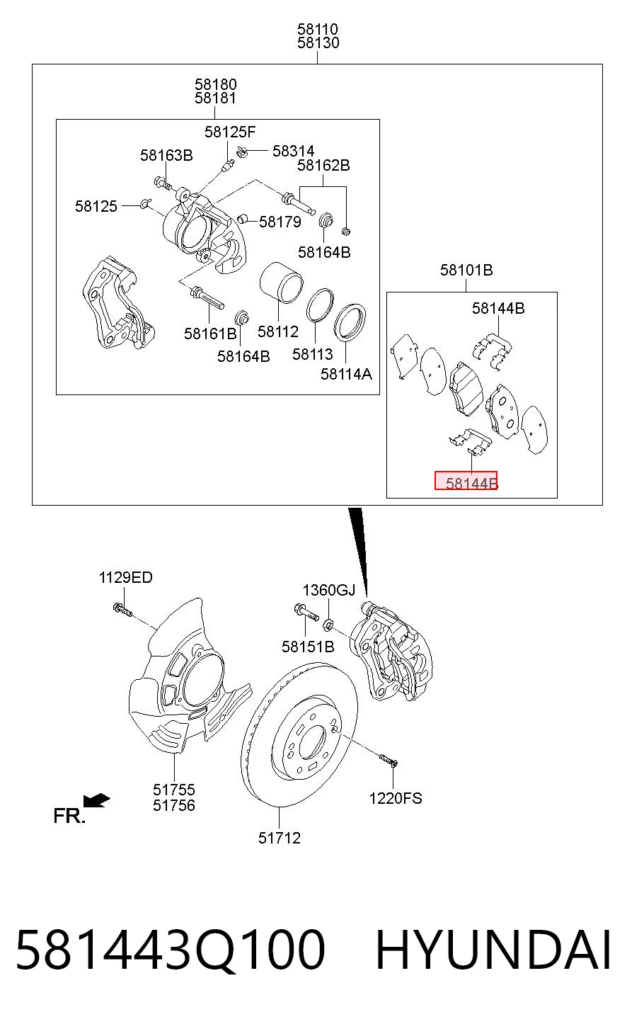 581443Q100 Hyundai/Kia Kit de molas de fixação de sapatas de disco dianteiras