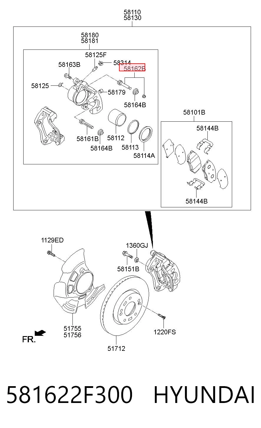 581622F300 Hyundai/Kia Guia superior de suporte dianteiro