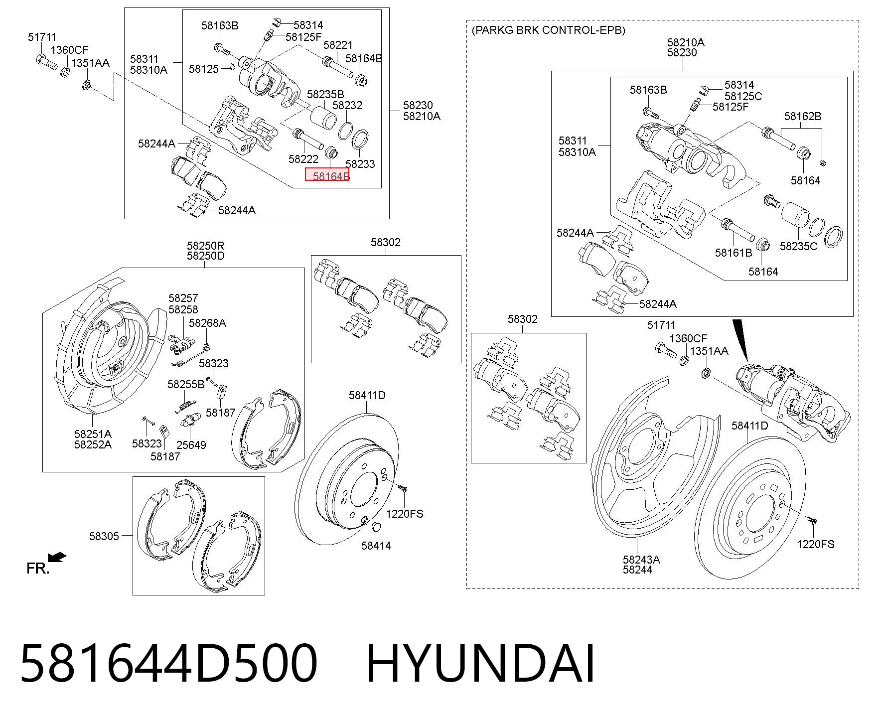581644D500 Hyundai/Kia Bota de proteção de suporte guia do freio traseiro