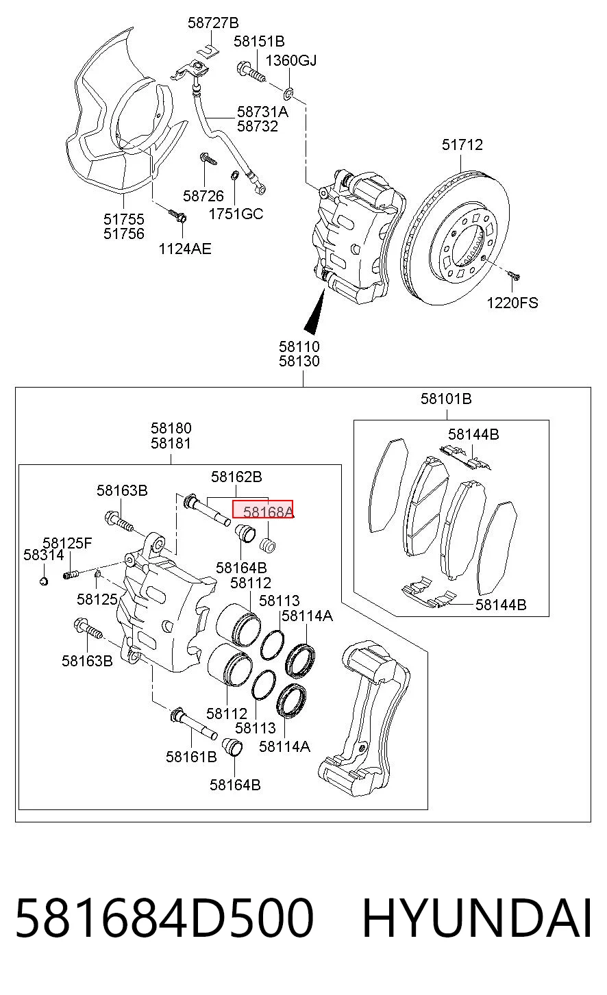 581684D500 Hyundai/Kia Bucha da guia de suporte dianteira