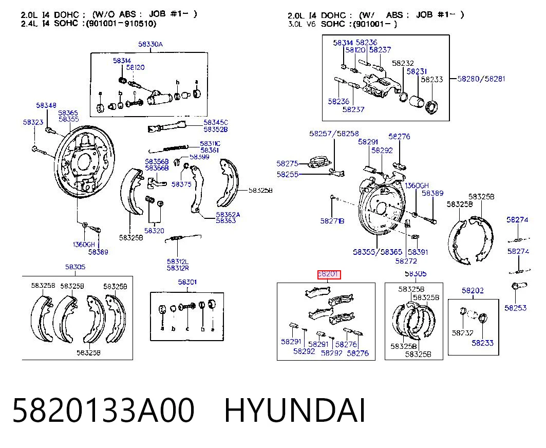Sapatas do freio traseiras de disco para Hyundai Sonata II 