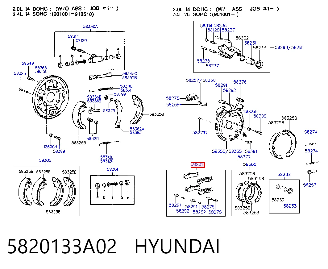 Sapatas do freio traseiras de disco para Hyundai Sonata II 