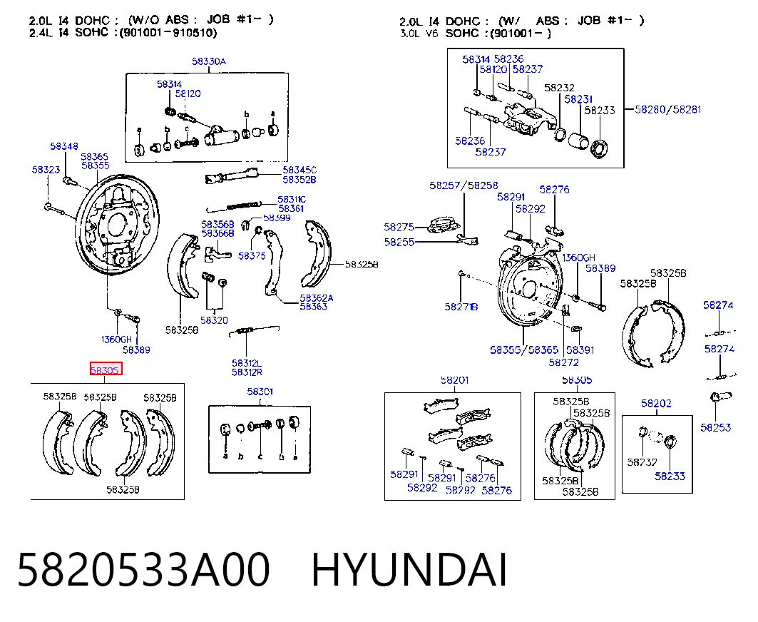 Sapatas do freio de estacionamento Hyundai Sonata III Y-3 ao melhor preço