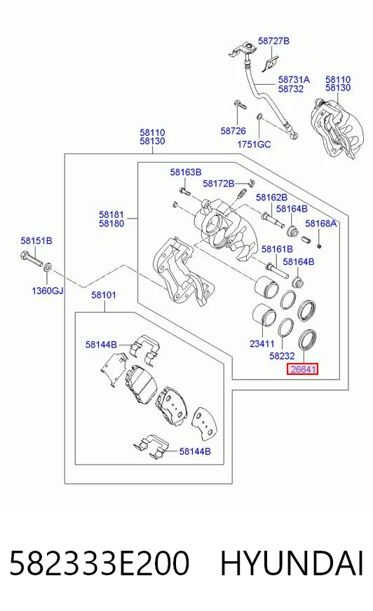 582333E200 Hyundai/Kia Kit de reparação de suporte do freio dianteiro