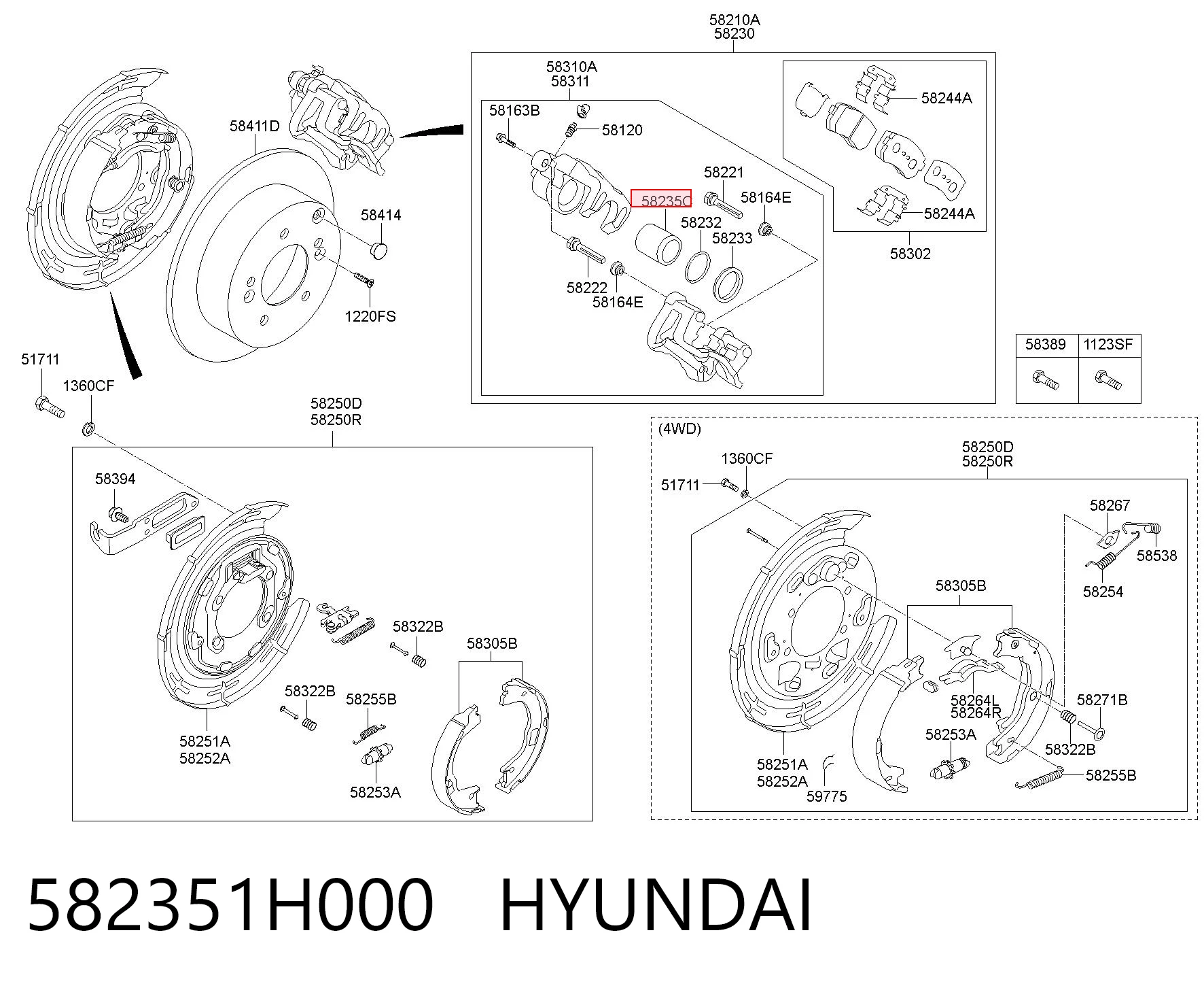 582351H000 Hyundai/Kia Pistão de suporte do freio traseiro