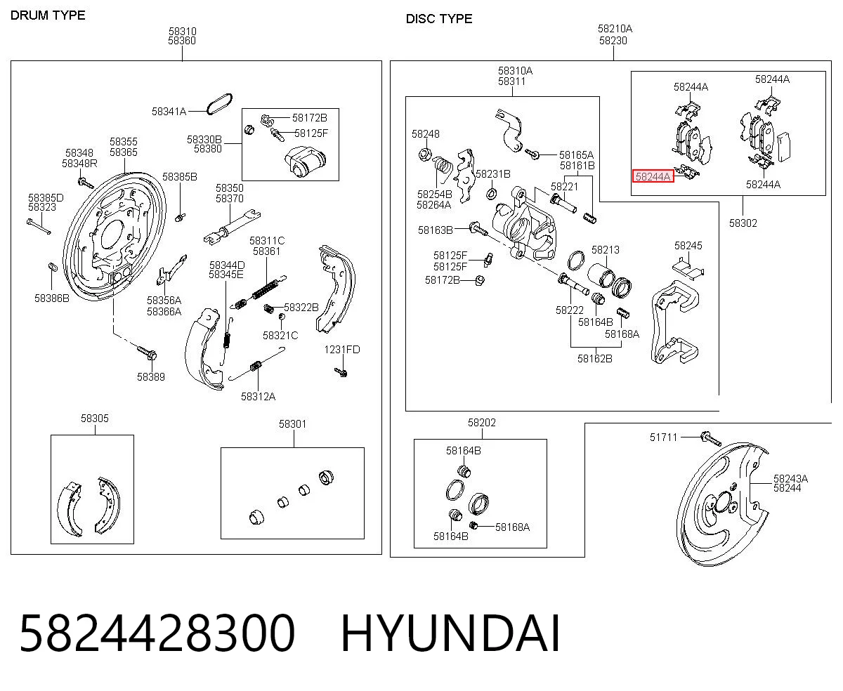 5824428300 Hyundai/Kia Kit de molas de fixação de sapatas de disco traseiras
