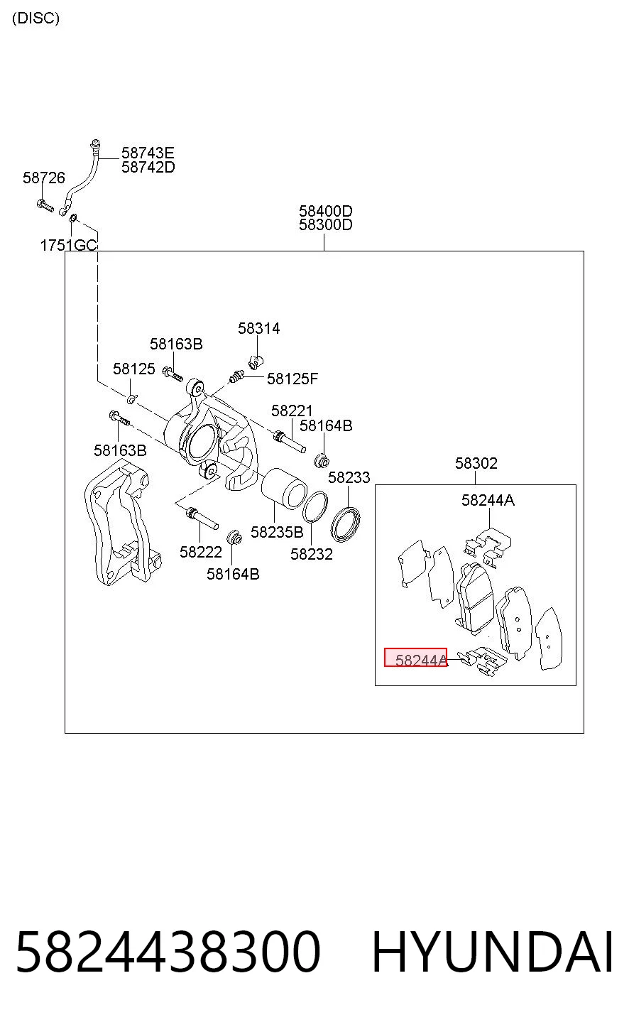 5824438300 Hyundai/Kia Kit de molas de fixação de sapatas de disco traseiras