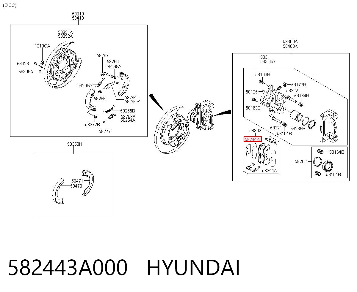 582443A000 Hyundai/Kia Kit de molas de fixação de sapatas de disco traseiras