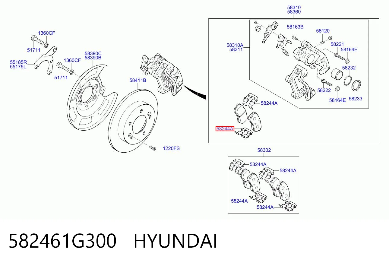 582461G300 Hyundai/Kia Kit de molas de fixação de sapatas de disco traseiras