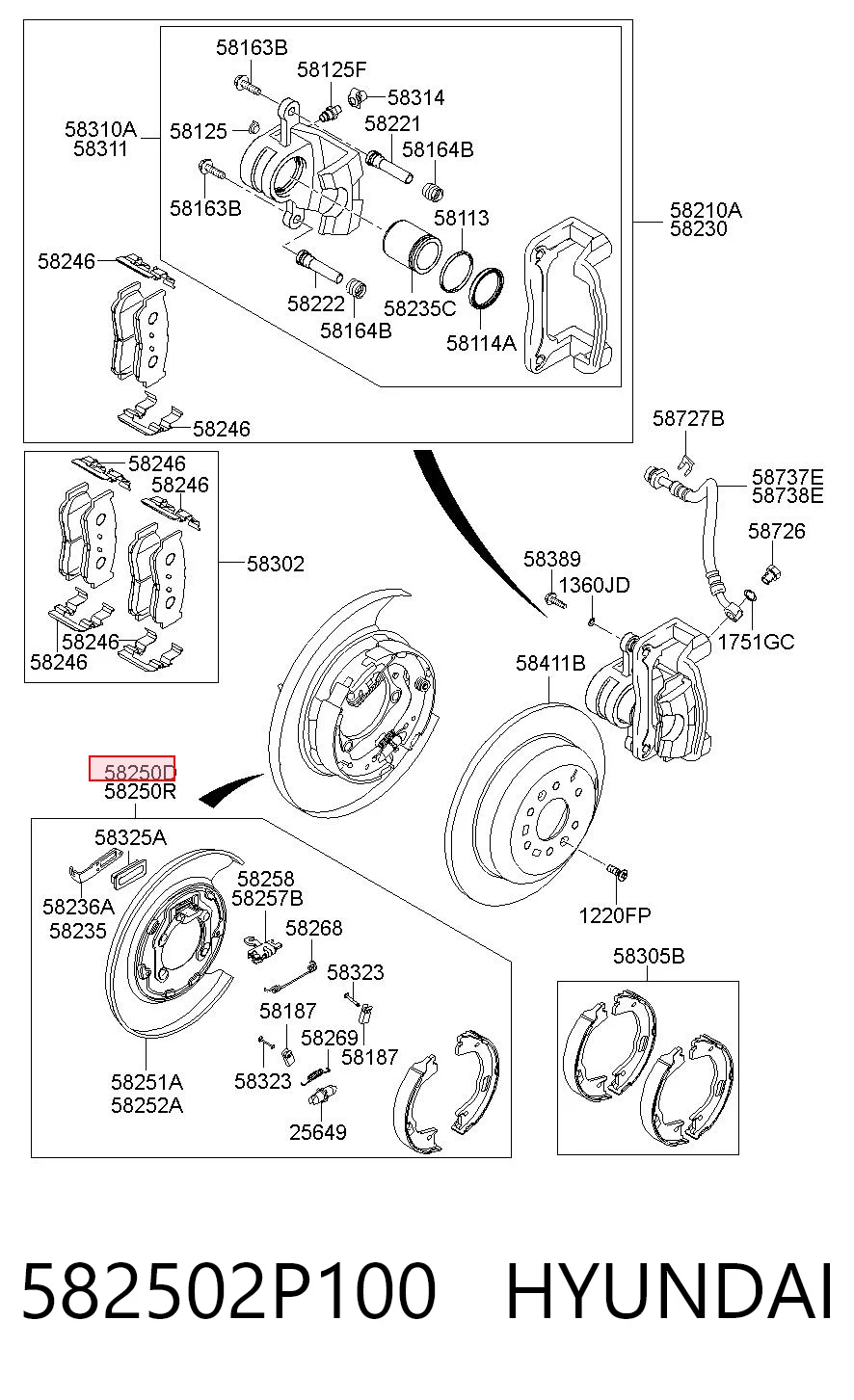 582502P100 Hyundai/Kia Sapatas do freio de estacionamento