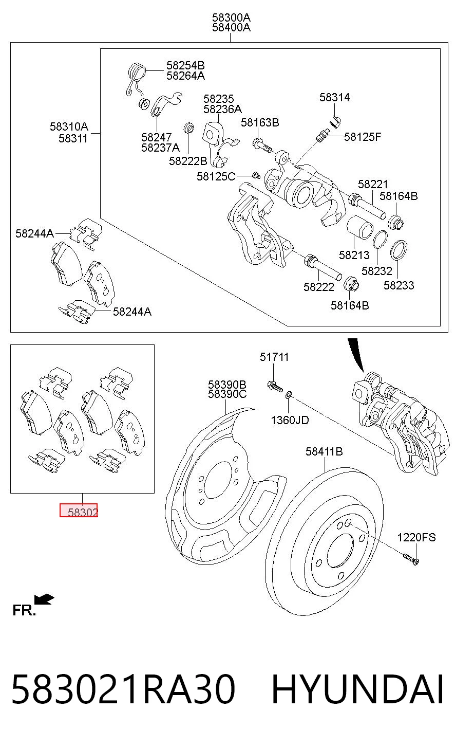 583021RA30 Hyundai/Kia Sapatas do freio traseiras de disco