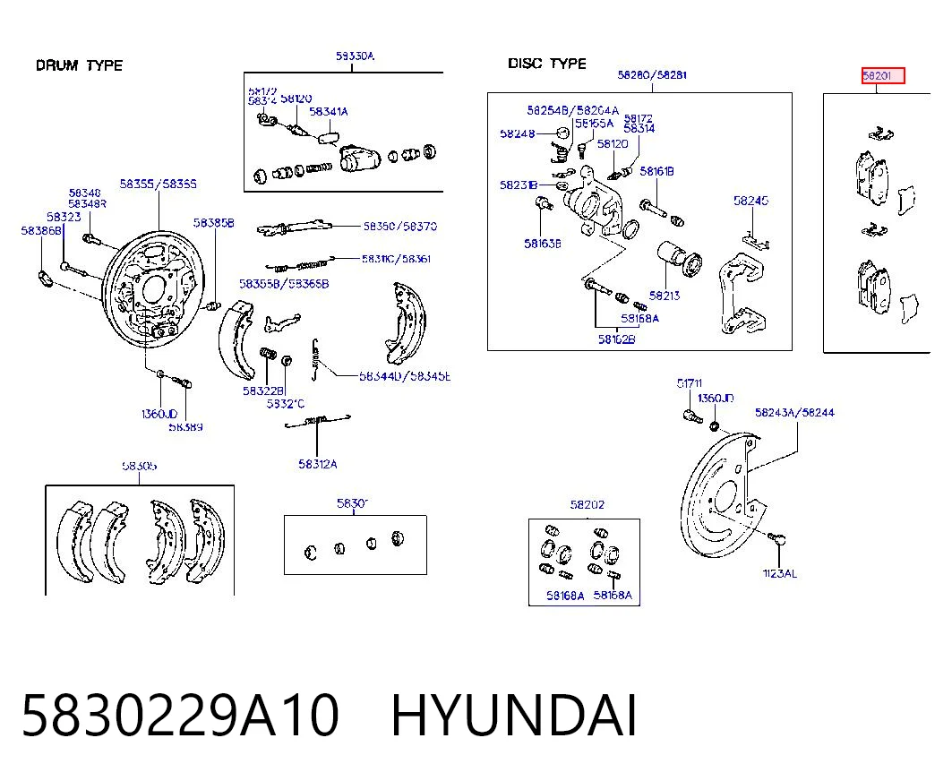 5830229A10 Hyundai/Kia Sapatas do freio traseiras de disco
