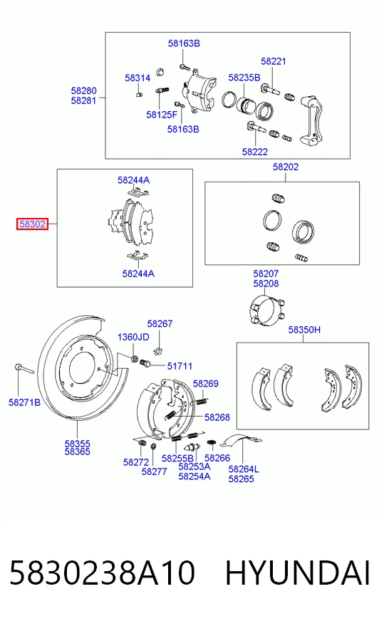 5830238A10 Hyundai/Kia Sapatas do freio traseiras de disco