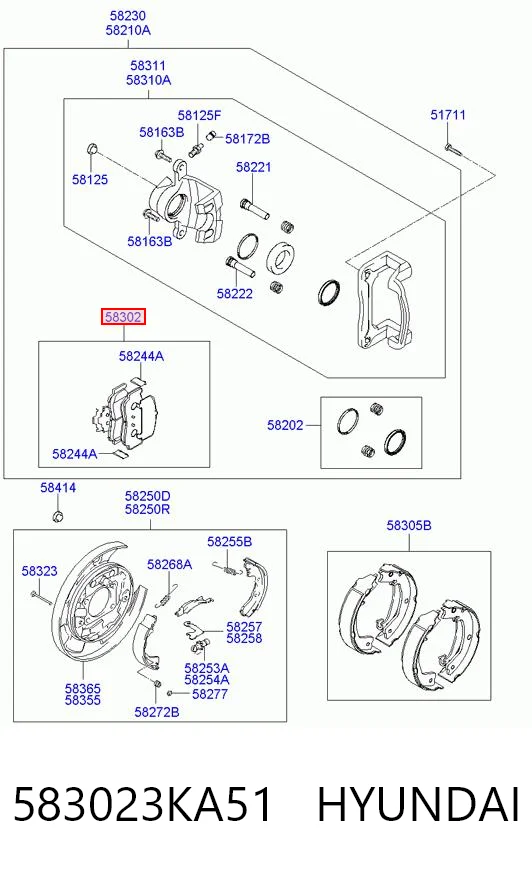 583023KA51 Hyundai/Kia Sapatas do freio traseiras de disco