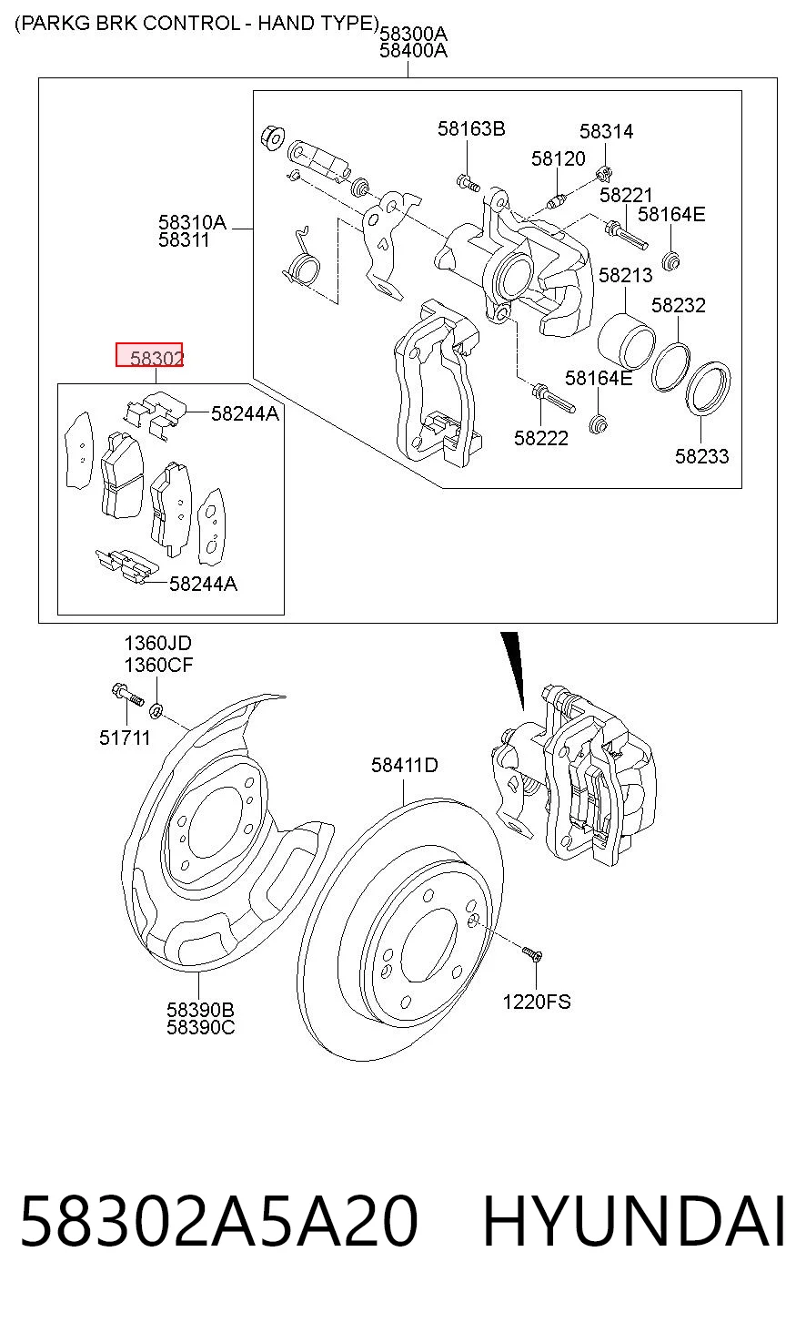 58302A5A20 Hyundai/Kia Sapatas do freio traseiras de disco