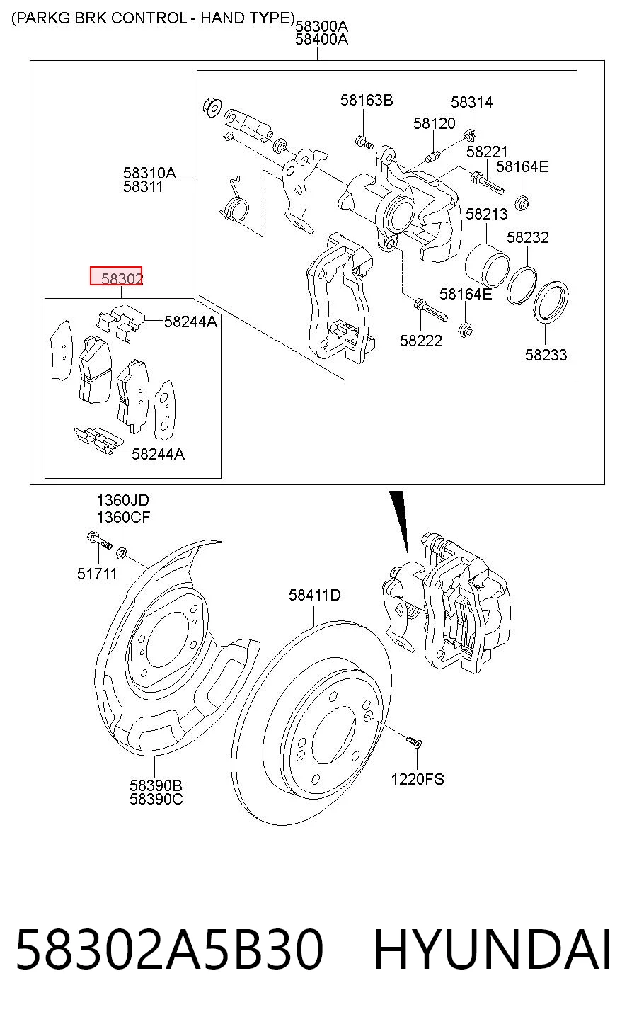 58302A5B30 Hyundai/Kia Sapatas do freio traseiras de disco