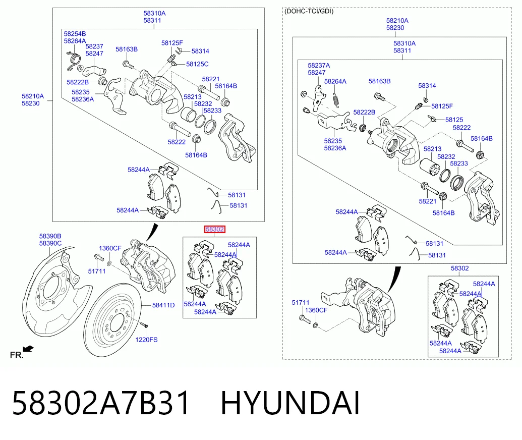 58302A7B31 Hyundai/Kia Sapatas do freio traseiras de disco