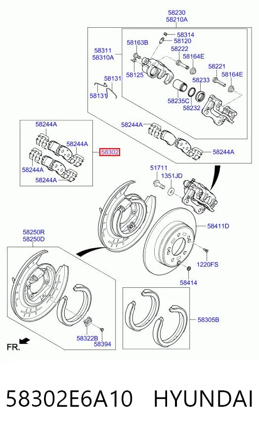 58302E6A10 Hyundai/Kia Sapatas do freio traseiras de disco