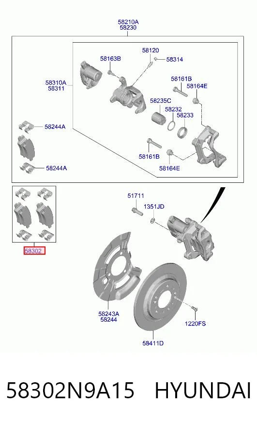 Sapatas do freio traseiras de disco Hyundai Sonata VIII DN8