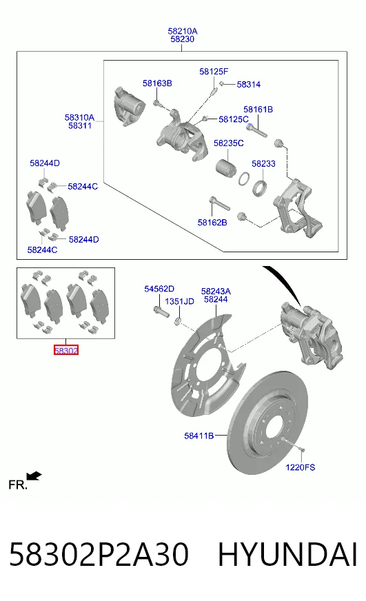 58302P2A30 Hyundai/Kia Sapatas do freio traseiras de disco