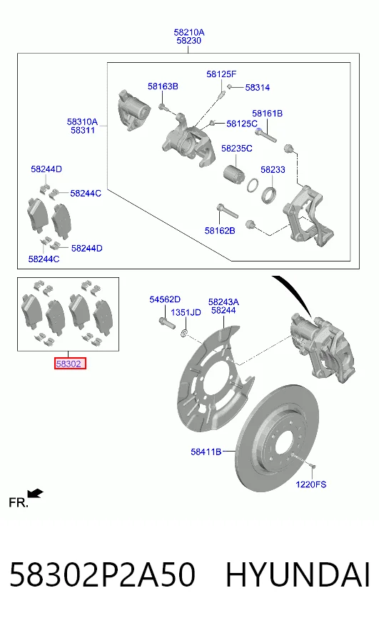 58302P2A50 Hyundai/Kia Sapatas do freio traseiras de disco