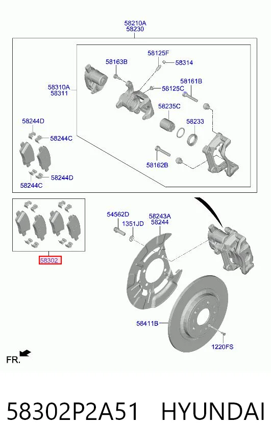 58302P2A51 Hyundai/Kia Sapatas do freio traseiras de disco
