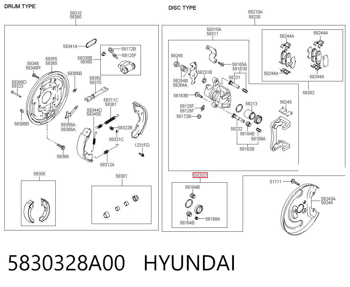 5830328A00 Hyundai/Kia Kit de reparação de suporte do freio traseiro