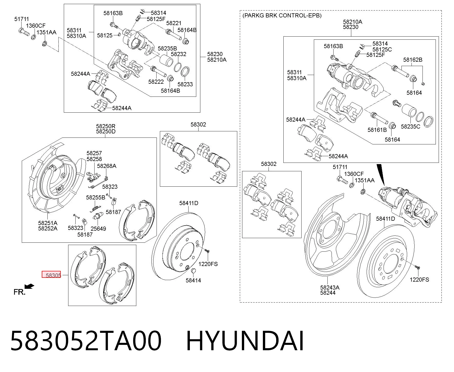 583052TA00 Hyundai/Kia Sapatas do freio de estacionamento