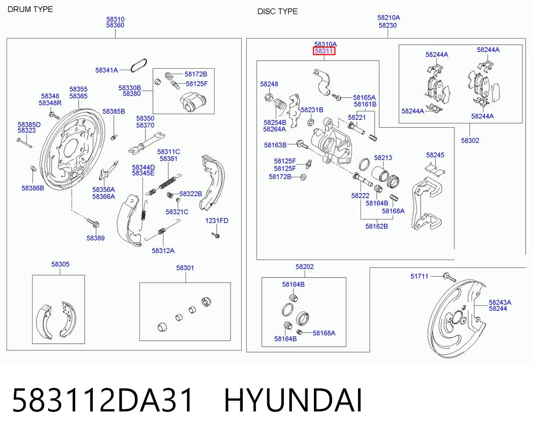 583112DA31 Hyundai/Kia Suporte do freio traseiro direito