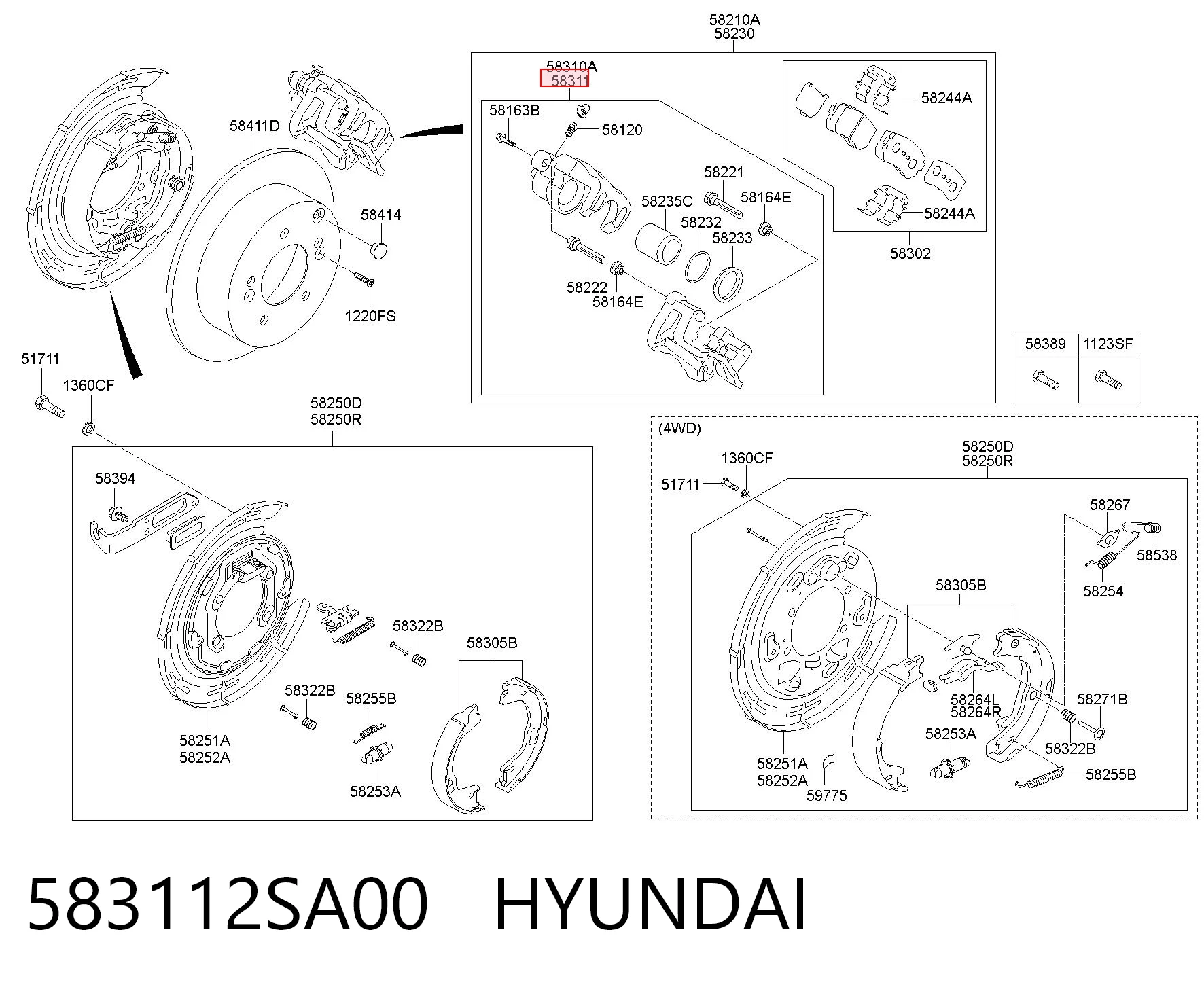 583112SA00 Hyundai/Kia Suporte do freio traseiro direito