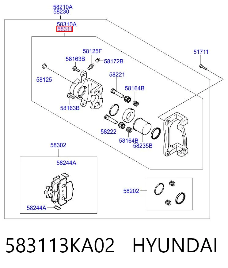 583113KA02 Hyundai/Kia Suporte do freio traseiro direito