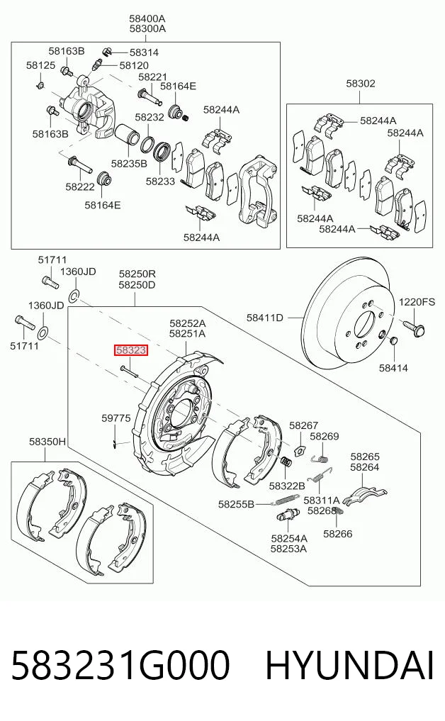 583231G000 Hyundai/Kia Kit de reparação dos freios traseiros