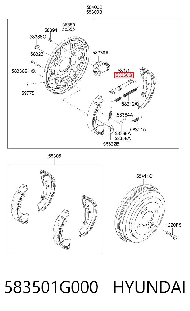 583501G000 Hyundai/Kia Mecanismo de aproximação (de auto-aproximação) das sapatas de tambor (kit de reparação levadiça)