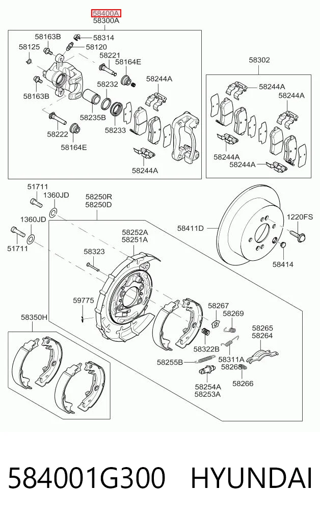 584001G300 Hyundai/Kia Suporte do freio traseiro direito