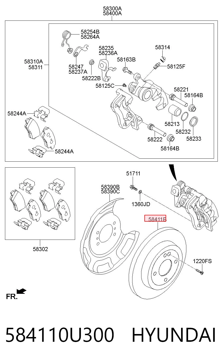 584110U300 Hyundai/Kia Disco do freio traseiro