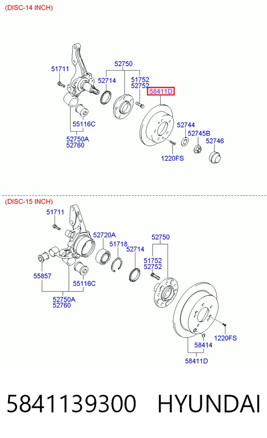 5841139300 Hyundai/Kia Disco do freio traseiro