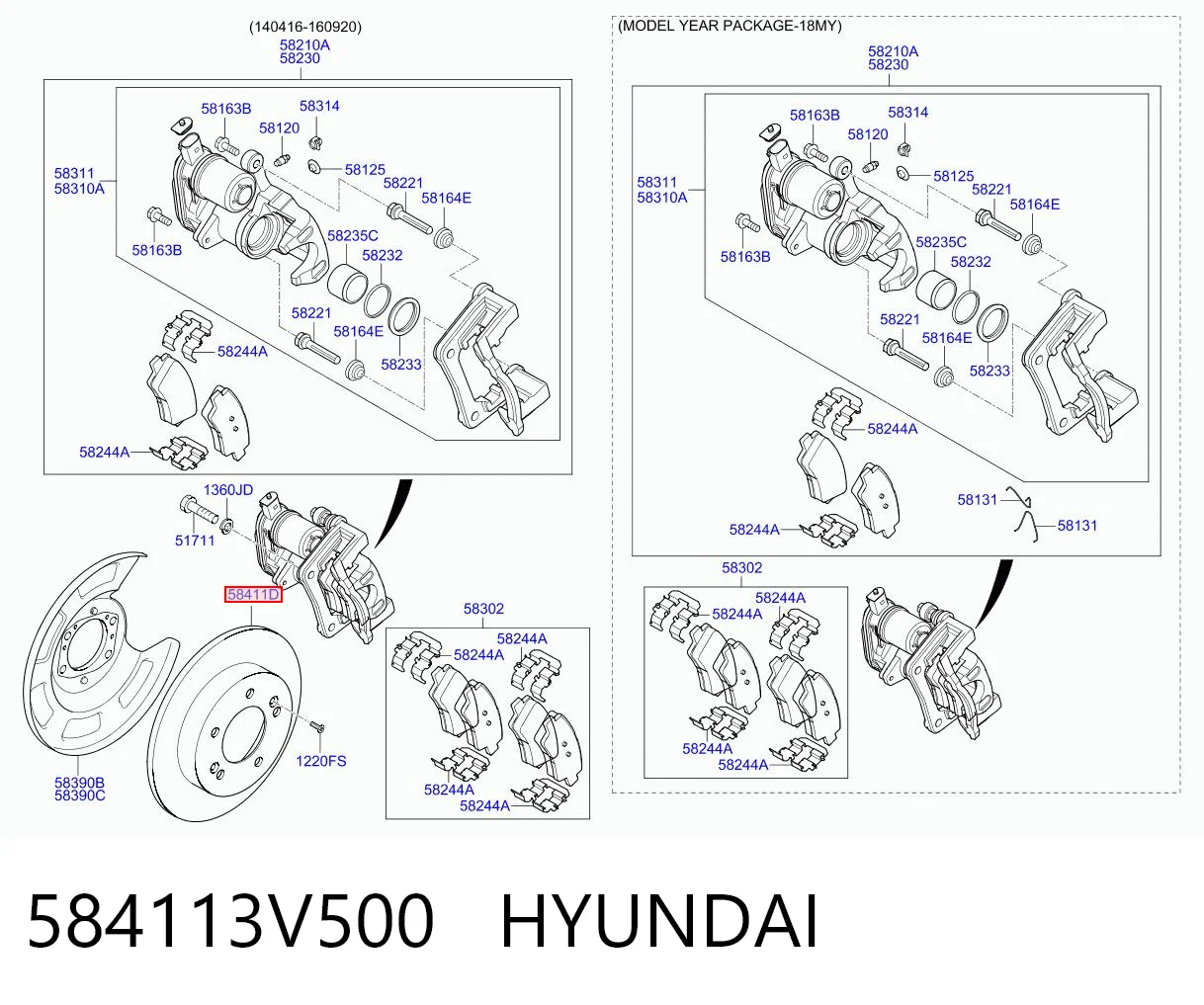 584113V500 Hyundai/Kia Disco do freio traseiro