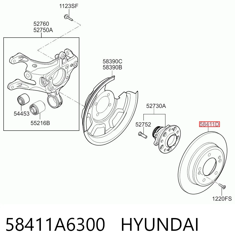 58411A6300 Hyundai/Kia Disco do freio traseiro