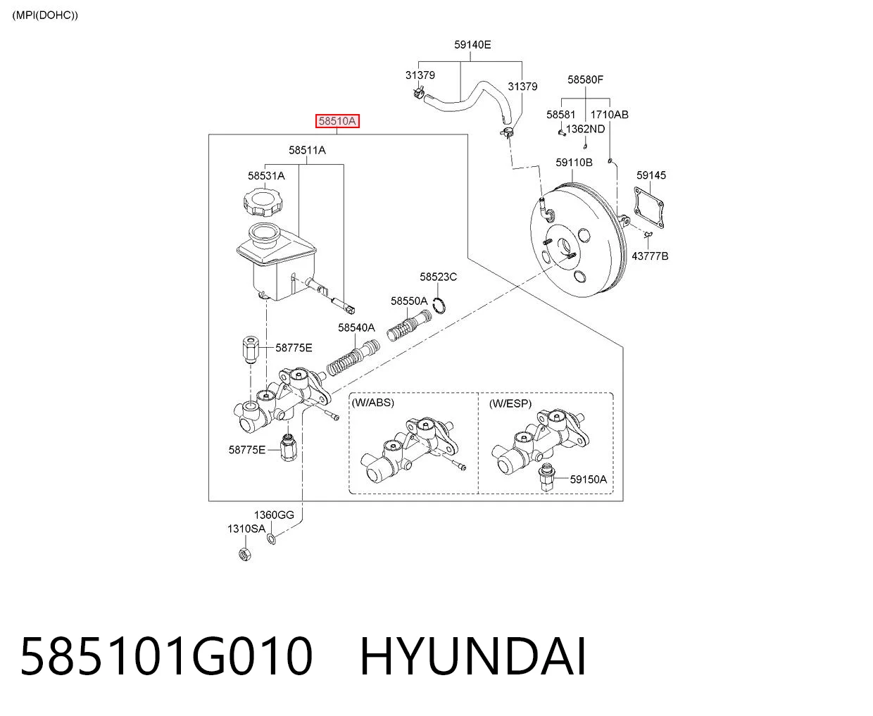 585101G010 Hyundai/Kia Cilindro mestre do freio