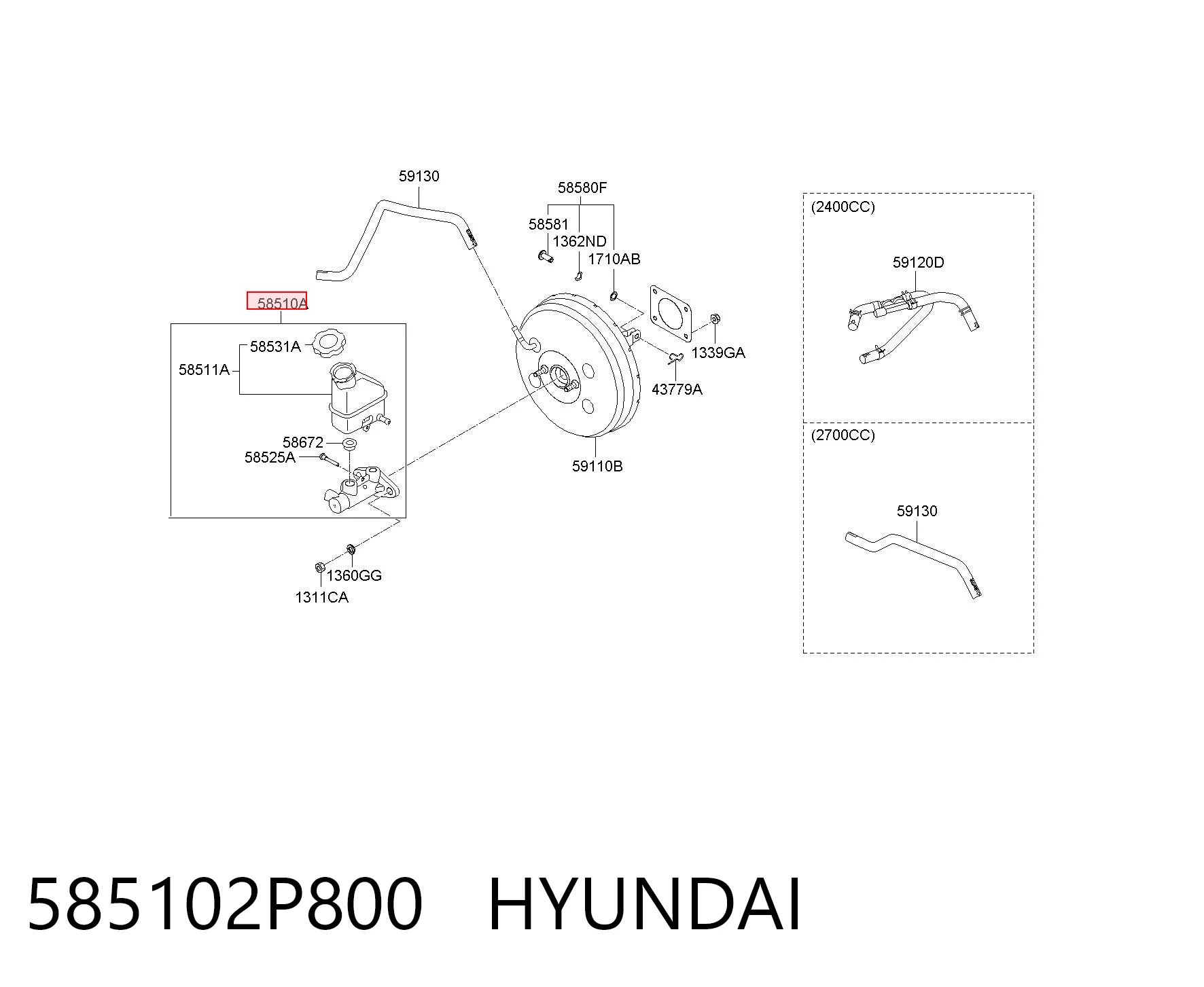 585102P800 Hyundai/Kia Cilindro mestre do freio