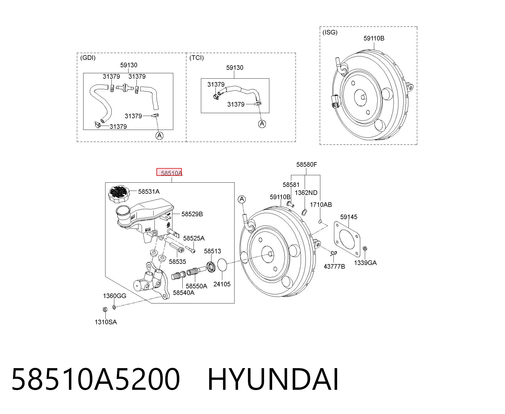 58510A5200 Hyundai/Kia Cilindro mestre do freio