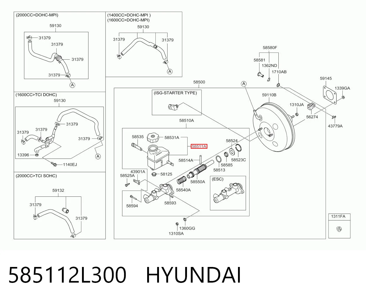 585112L300 Hyundai/Kia Tanque de cilindro mestre do freio (de fluido de freio)