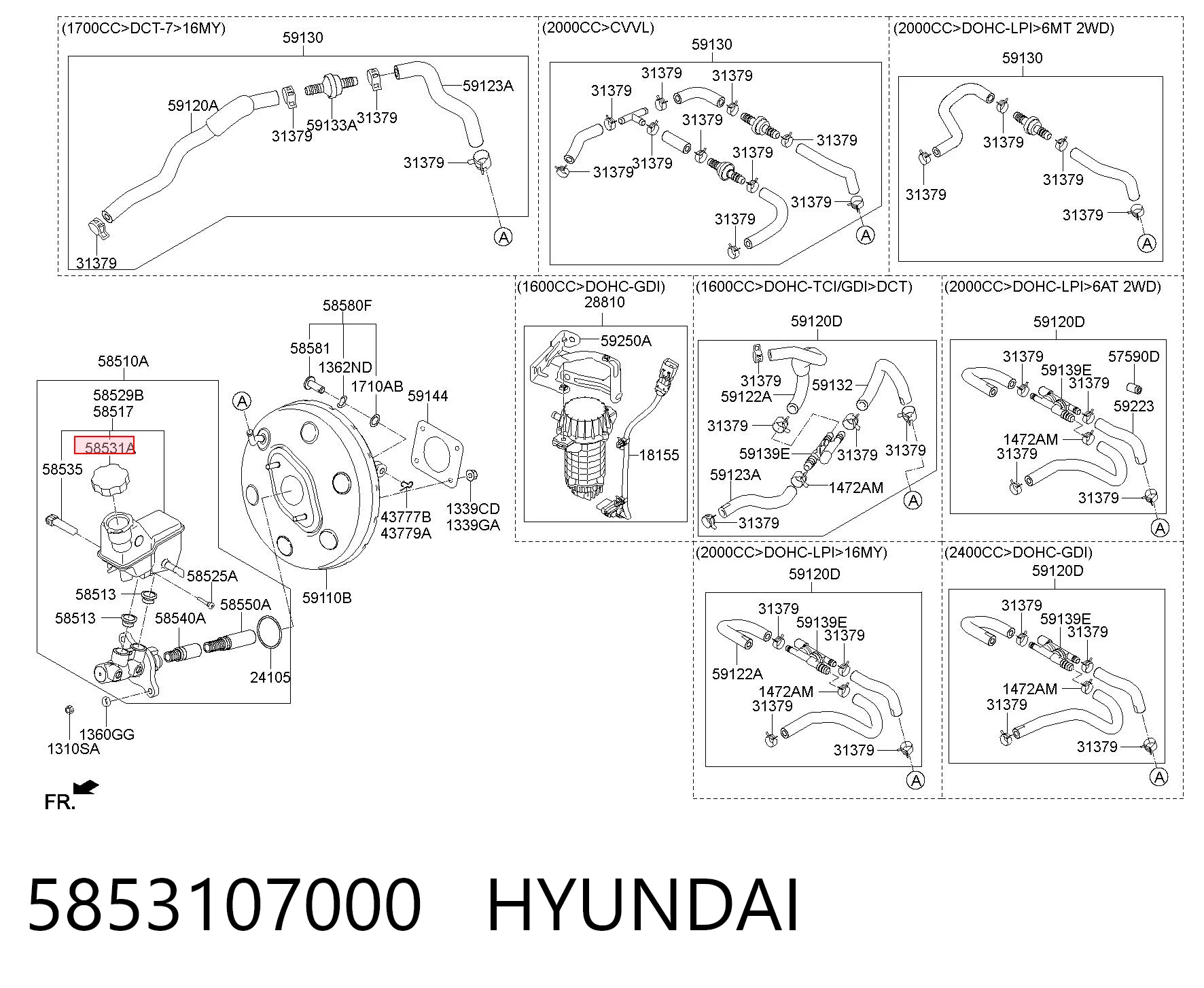 5853107000 Hyundai/Kia Tampa de tanque de cilindro mestre do freio