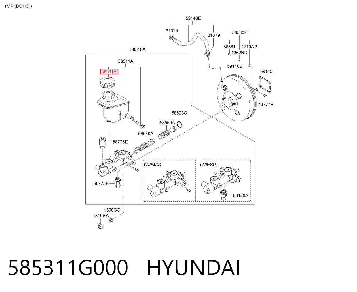 585311G000 Hyundai/Kia Tampa de tanque de cilindro mestre do freio